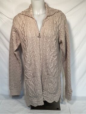 Inis Crafts Made In Ireland Beige Merino Wool Full Zip Cardigan Women’s Large